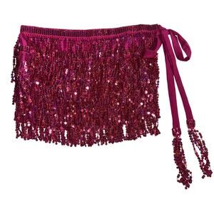 Sparkly Sequin Tassel Fringe Belt Hip Scarf Belly Dance Pink Wrap Costume Party